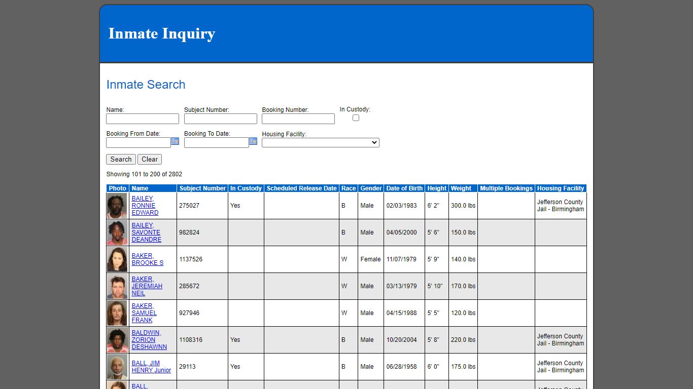 Inmate Search - Jefferson County Sheriff's Office